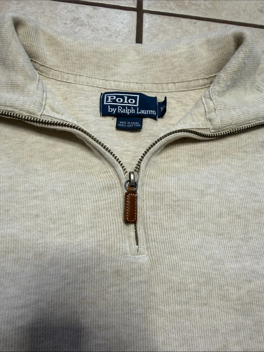Polo Ralph Lauren XL Quarter Zip Sweatshirt Cream Oatmeal Cotton Pullover